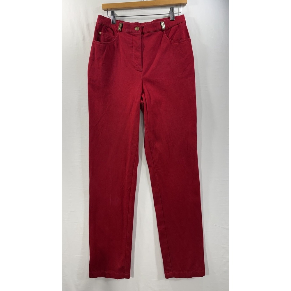 St John Sport Essentials High Rise Pants Women's Red Pockets Gold Hardware 8L